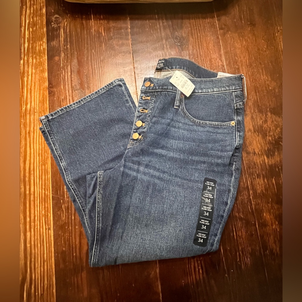J. Crew Dark Blue Flare Jeans with Gold Buttons